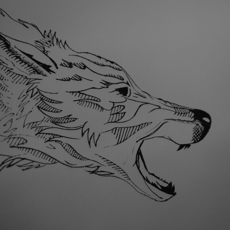 Lustro Dekoracyjne A4 w Czarnej Ramce z Grawerem Dłoni i Wilka