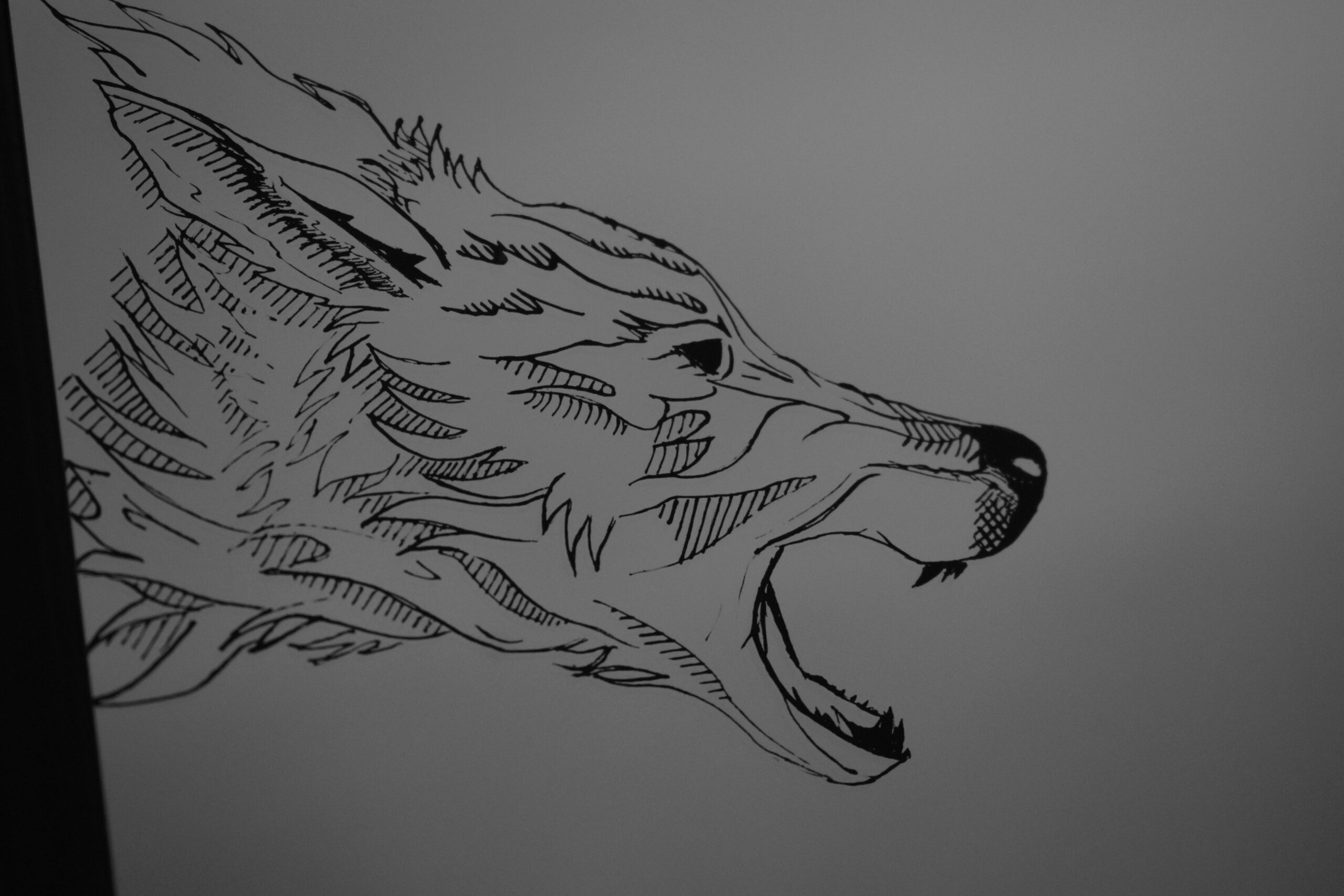 Lustro Dekoracyjne A4 w Czarnej Ramce z Grawerem Dłoni i Wilka