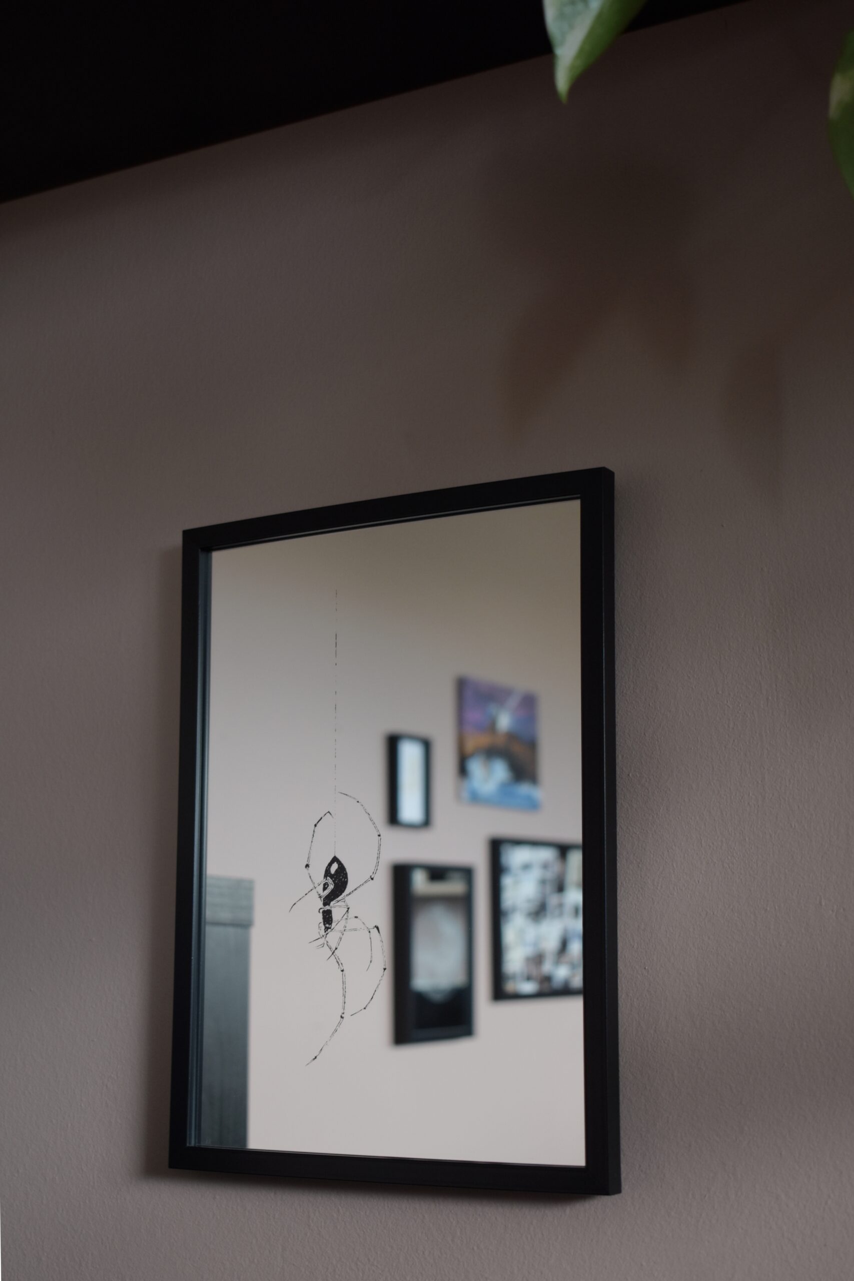 Lustro w Czarnej Ramce z Grawerem Pająka na Pajęczynie – Unikalne Rękodzieło