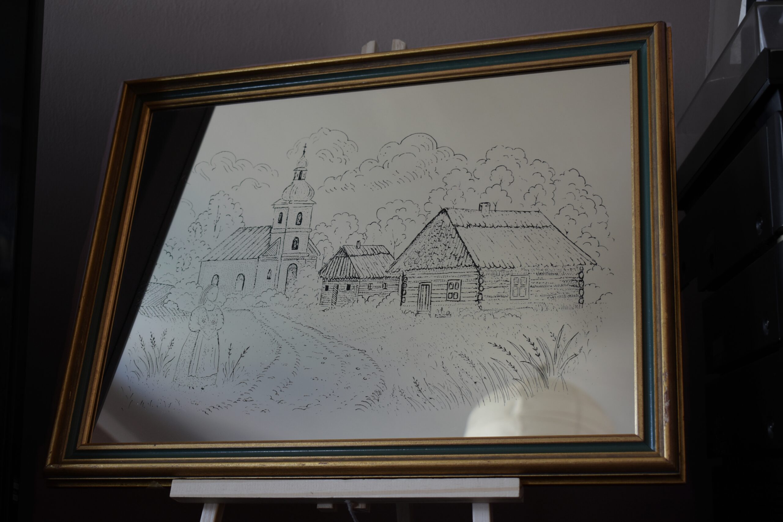 Lustro z Grawerem Wiejskiego Krajobrazu