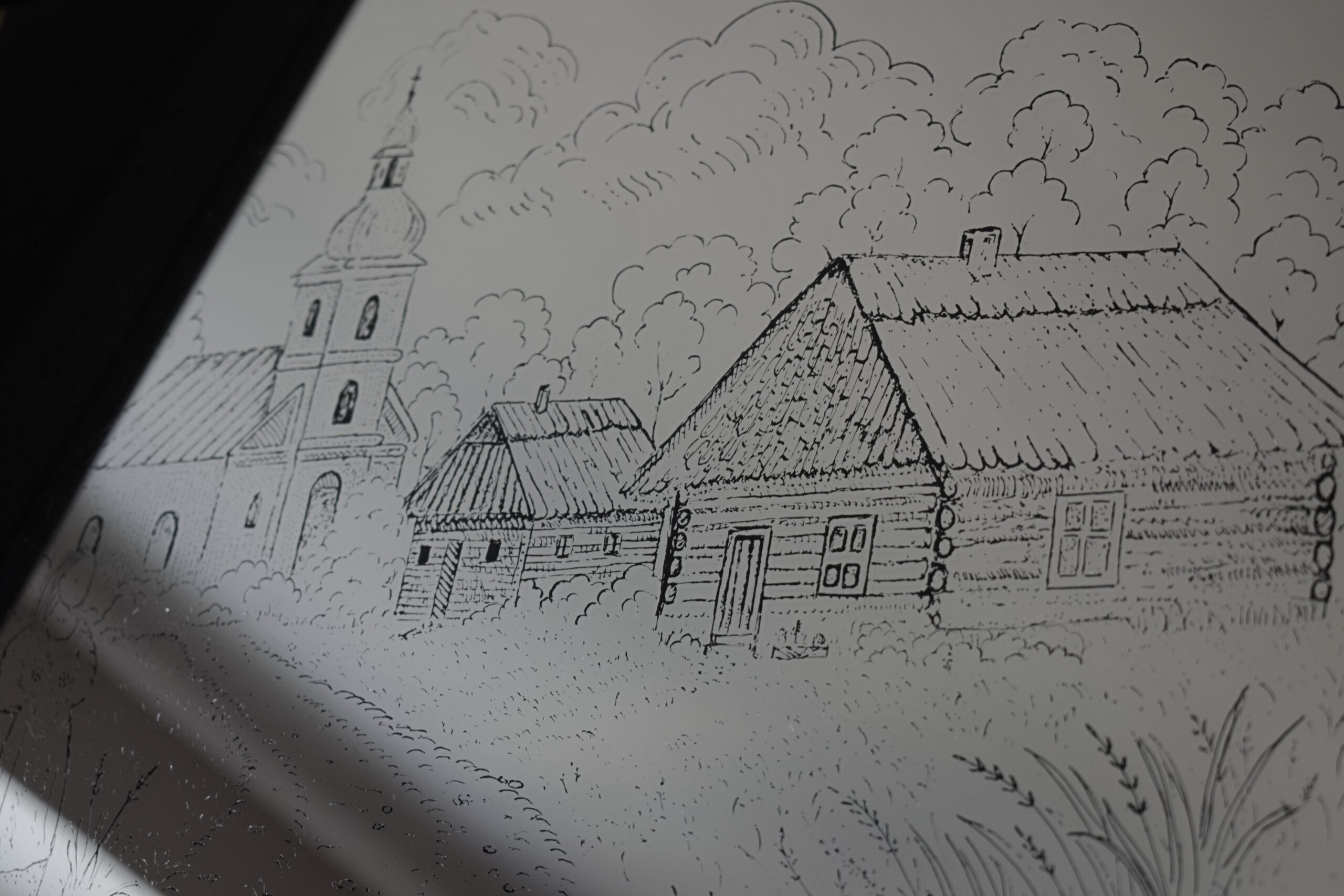 Lustro z Grawerem Wiejskiego Krajobrazu