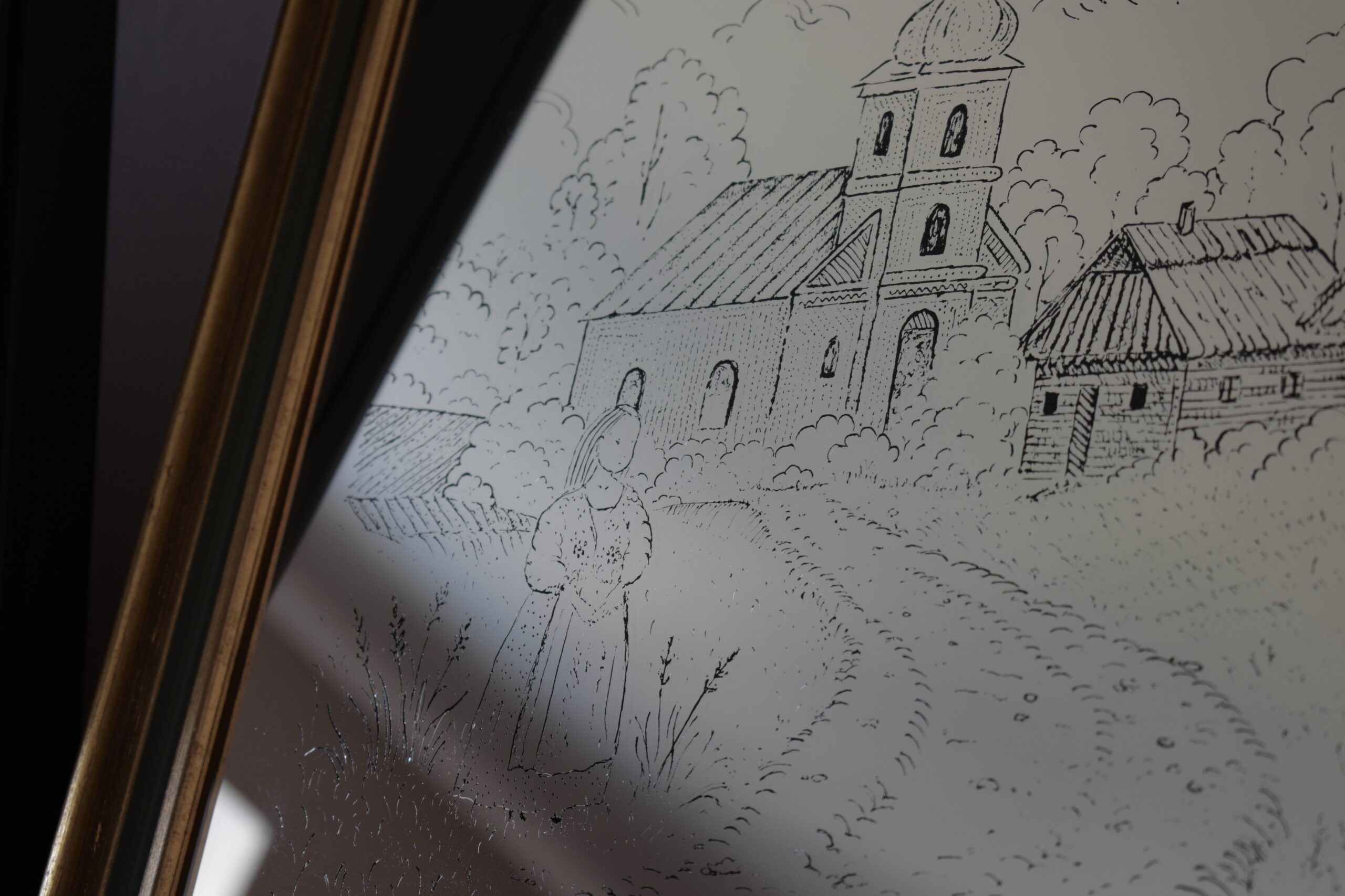 Lustro z Grawerem Wiejskiego Krajobrazu