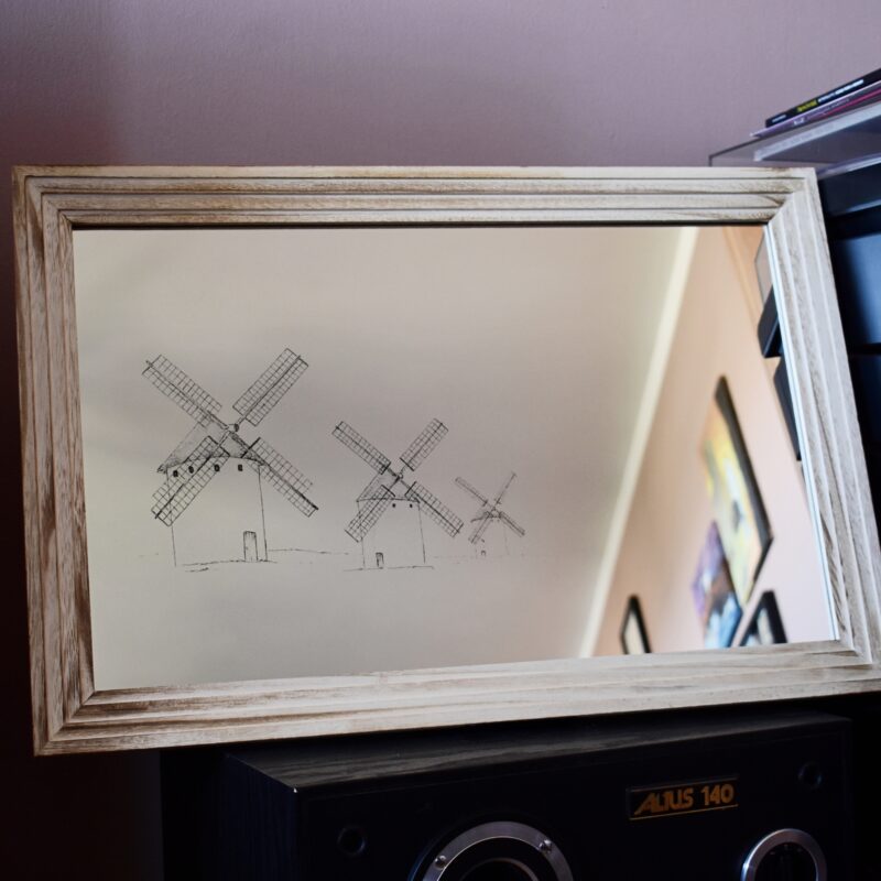 Lustro z ręcznym grawerem hiszpańskich wiatraków