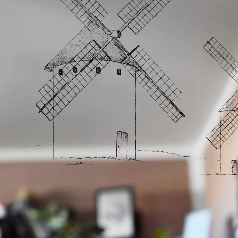 Lustro z ręcznym grawerem hiszpańskich wiatraków